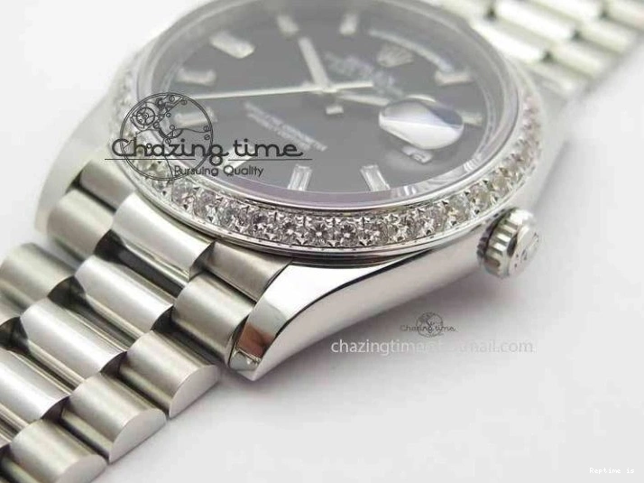 0109 Day Date 40mm SS BP Maker Best Edition Diamond Bezel Black Dial On SS Bracelet ETA Unique 3693